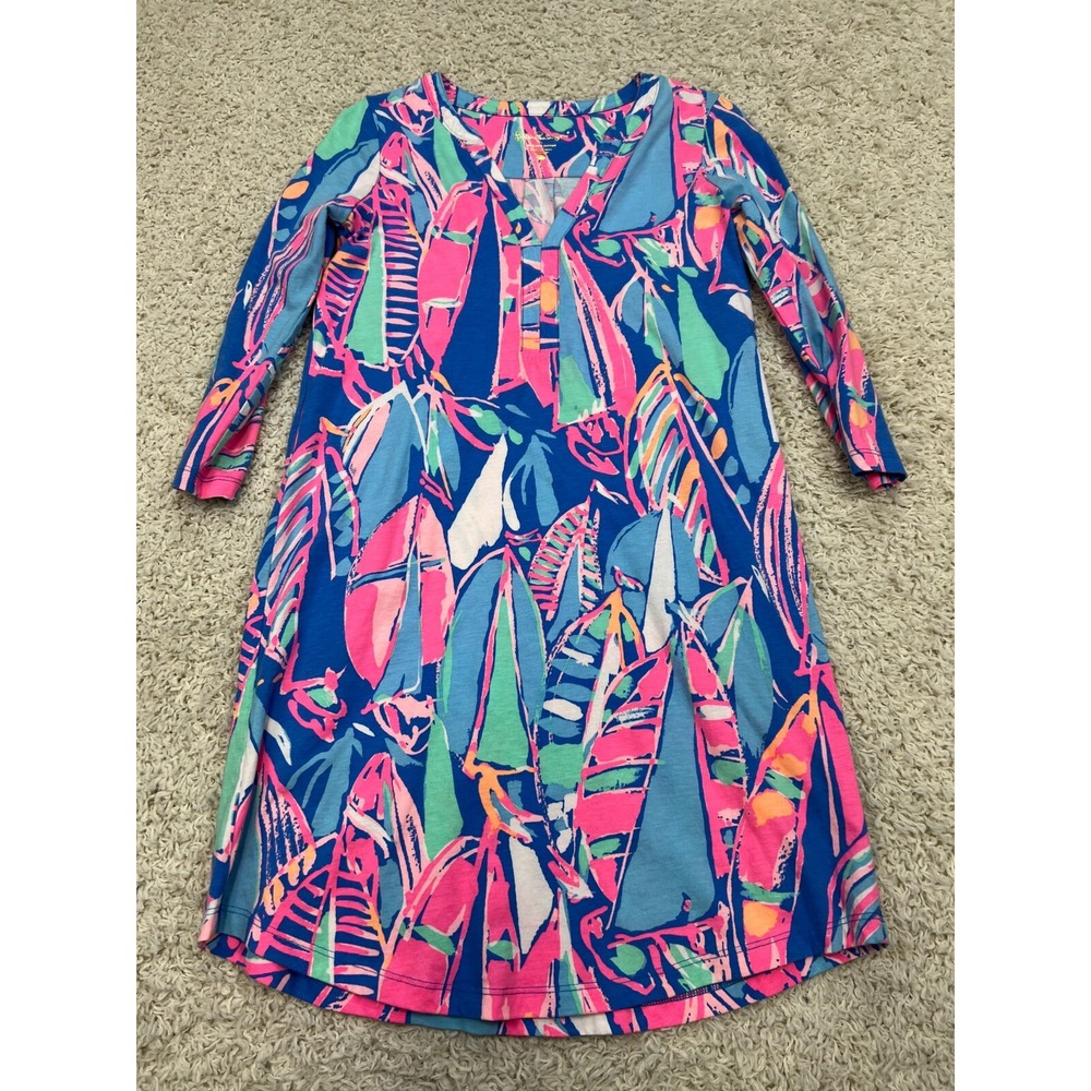 Lilly Pulitzer Dress Womens XXS Pink Blue Colorful Tropical Beachy Cruise Island